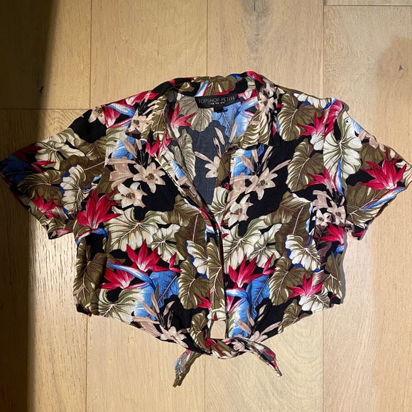 Top Shop Floral Tie Front Shirt - Picture 1 of 2